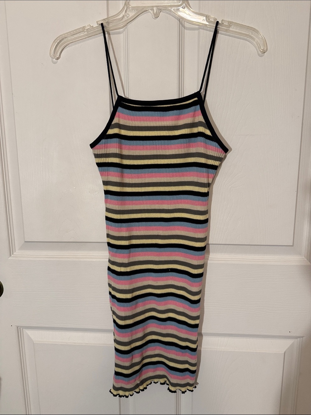 Topshop Striped Rib-Knit Spaghetti Strap Dress in Pastel Multi